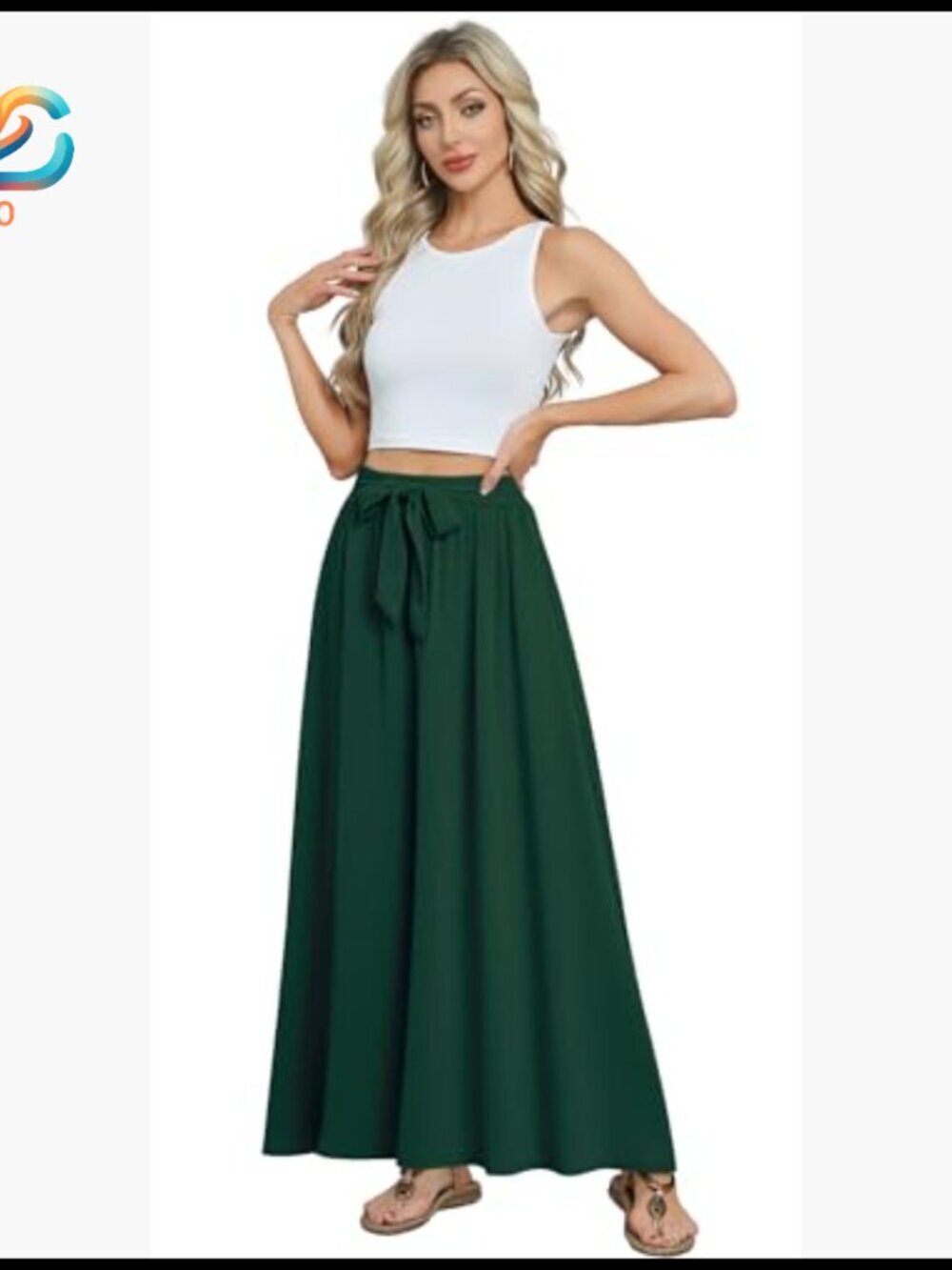 Maxi Skirt with Pockets, Elastic Waist, Tie Knot, Chiffon, Boho Style - Picture 5 of 6